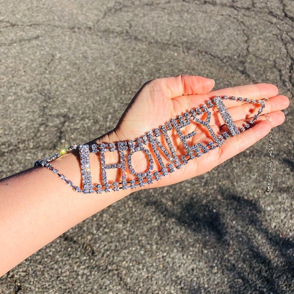 Blinged Sparkle Glam HONEY letter alphabet Rhinstones Crystal choker necklace - Picture 2 of 3